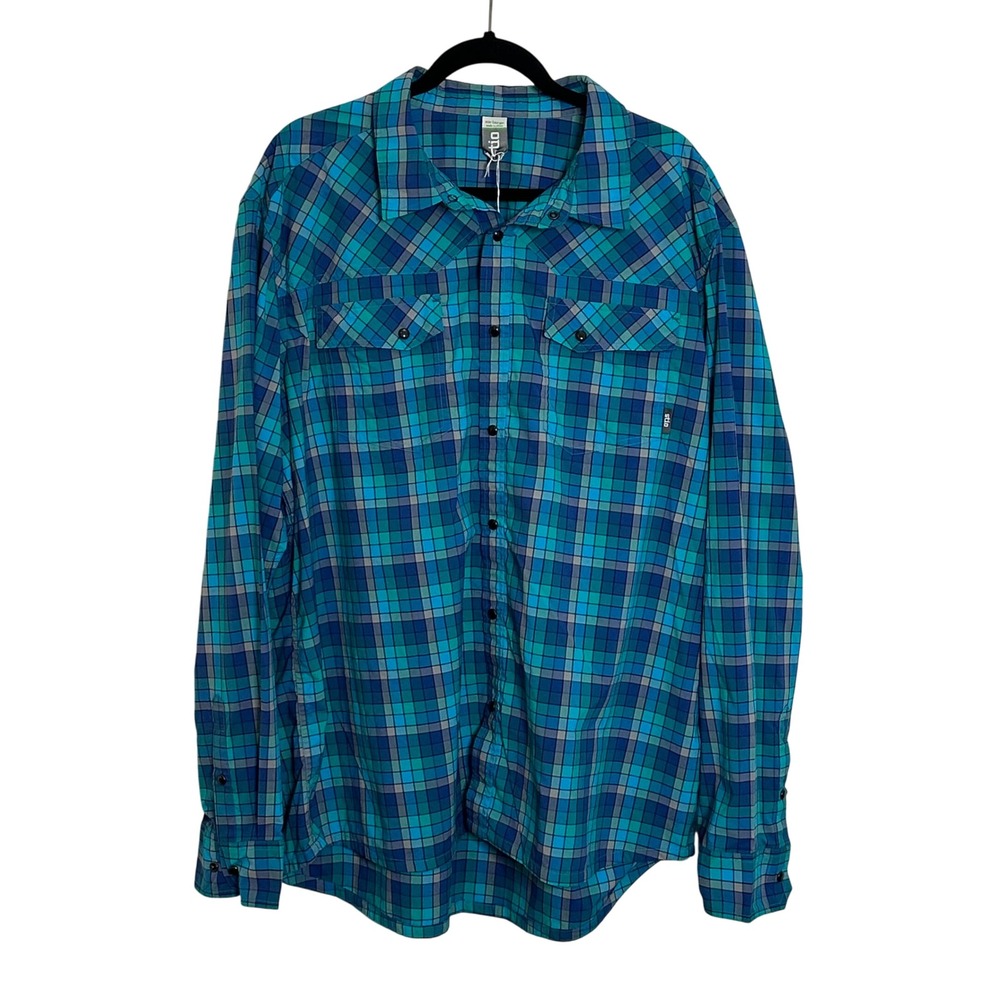 Stio Snap Front Long Sleeve Casual Shirt Size XXL‎ Blue Windowpane Plaid Outdoor